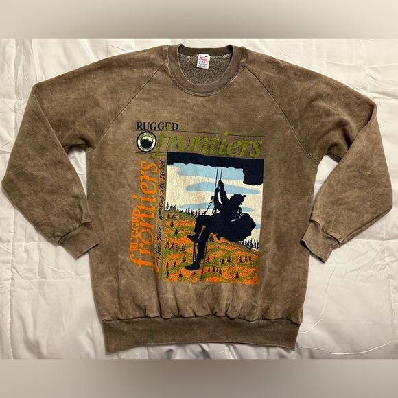 Vintage 80s Distressed Rugged Frontiers Western Crewneck Sweatshirt - Picture 1 of 8